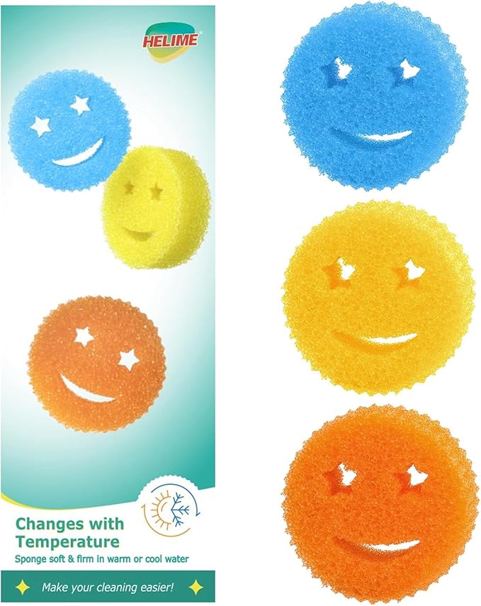 HELIME Scrub Sponges Dish Scrubber, Non-Scratch Multi-Functional Color Sponge, Temperature Controlled Cleaning Pads, Dishwasher Safe for Kitchen, Bathroom, Stain Odor Resistant BPA Free Polymer Foam