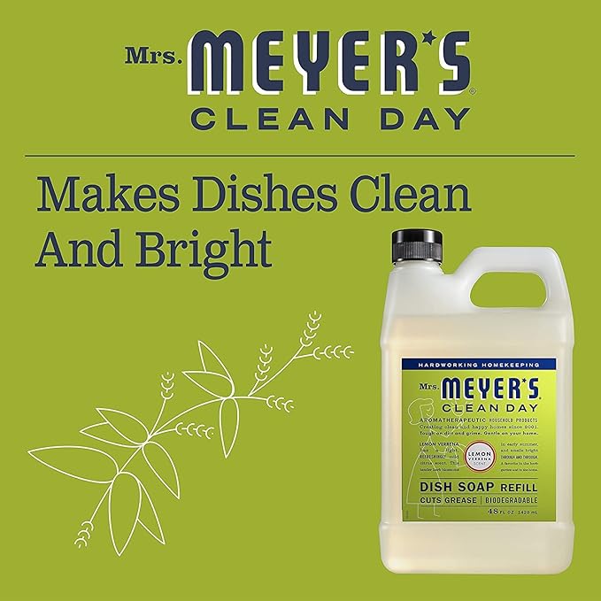 Mrs. MEYER'S CLEAN DAY Liquid Dish Soap Refill, Biodegradable Formula, Lemon Verbena, 48 Fl Oz. (Pack of 3)
