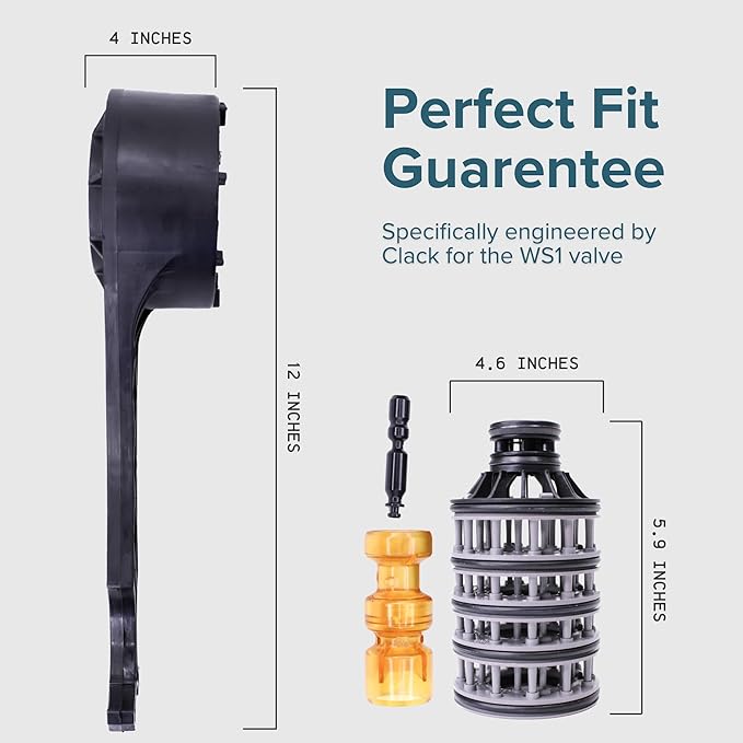 Complete GENUINE OEM Clack WS1 Water Softener Interior Rebuild Kit with Wrench - Parts Bundle Including Service Wrench, Spacer Stack, Downflow & Regenerant Pistons. Full Service Repair Kit