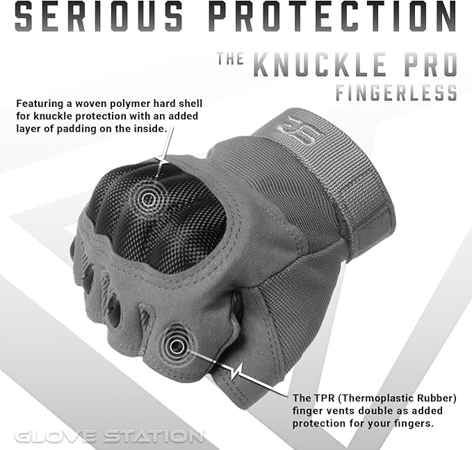 Glove Station- Fingerless Knuckle Tactical Gloves for Men - Motorcycle Gloves for Tactical Shooting, Airsoft, Hunting, Police Work and Hiking