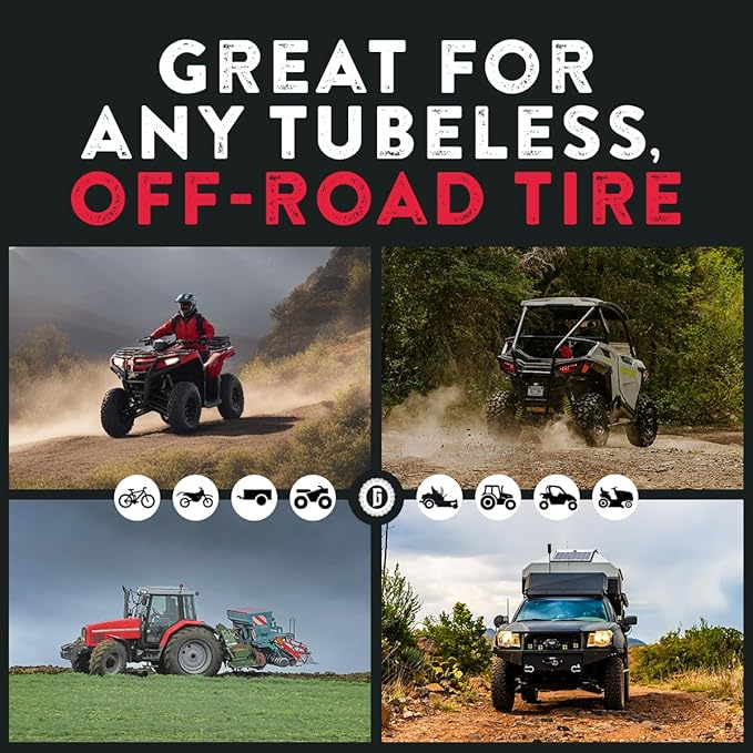 GlueTread ATV Tire Repair Kit Complete Off-Road Tire Patch Kit - Includes Glue Tread Sidewall Repair Patches, Colby Emergency Valve, Plug Kits (12 Plugs), T Handles and 4 CO2 Cartridges - Heavy Duty