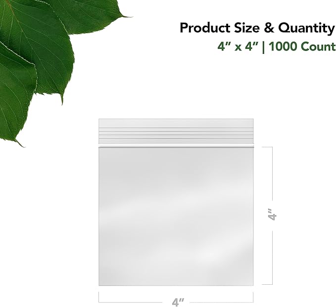 Zip Bags – 4x4 Inches (1000 Count), 2 Mil – Clear Plastic Reclosable LDPE Poly Baggies with Resealable Lock Seal Zipper – For Snacks, Sandwiches, Cookies, Candies, Treats, Pastries, Party