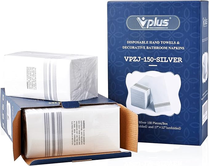 Vplus 150 PACK Guest Towels Disposable Bathroom, Decorative Bathroom Napkins, Soft, and Absorbent Disposable Paper Hand Towel for Dinners, Kitchen, Parties, Weddings, Christmas Party