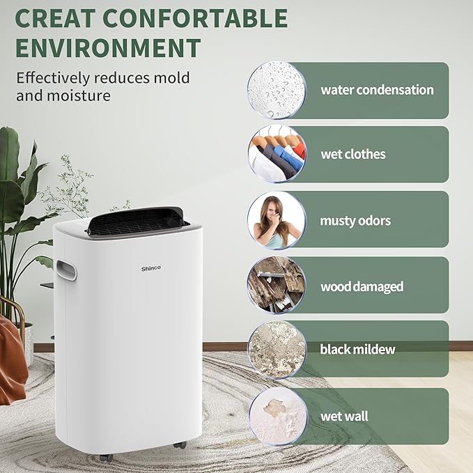 Shinco 86 Pints Dehumidifier for Home and Basements, 5000 Sq.Ft Dehumidifiers with Drain Hose, Auto or Manual Drainage, Auto Defrost, Quietly Remove Moisture, Intelligent Humidity Control, 24HR Timer