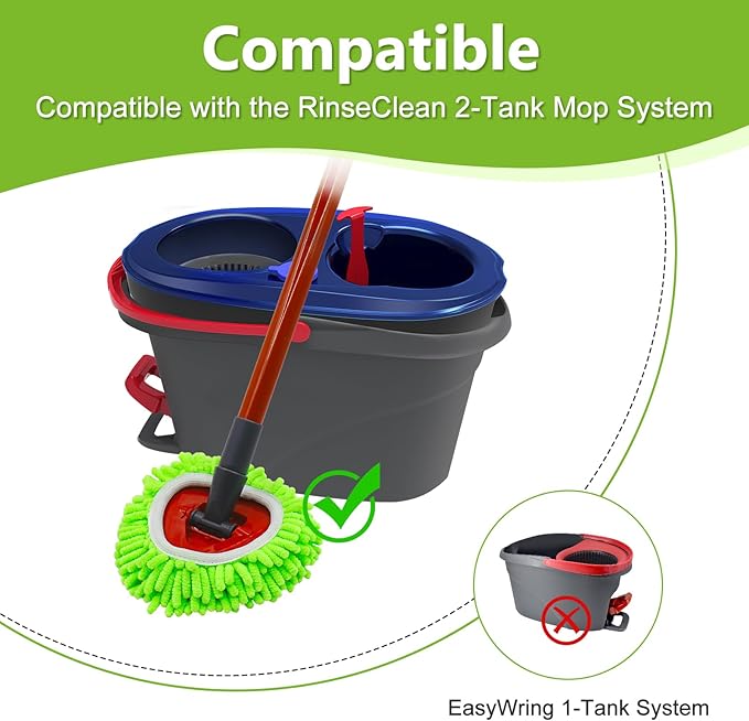 6 Pack Mop Replace Heads Mop Heads Replacements for O-Cedar RinseClean 2-Tank Spin Mop System,Chenille&Microfiber Mop Head Refills for Multi-Surface Floor Dry/Wet Use,Reusable and Washable,Green
