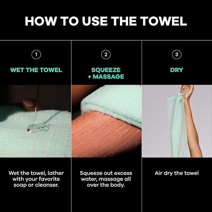 Dermasuri - Japanese Exfoliating Washcloth - Exfoliating Body Scrubber and Back Scrub, Exfoliating Shower Towel, Loofah Exfoliation, Removes Dry & Dead Skin, Wash Clothes for Showering