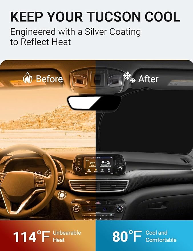 Proadsy 2025 Upgrade Windshield Sun Shade Custom Fit Hyundai Tucson 2016-2021 4-Layer Foldable Front Sunshade Protector Sun Visor Blocks UV Rays Keep Car Cooler Accessories