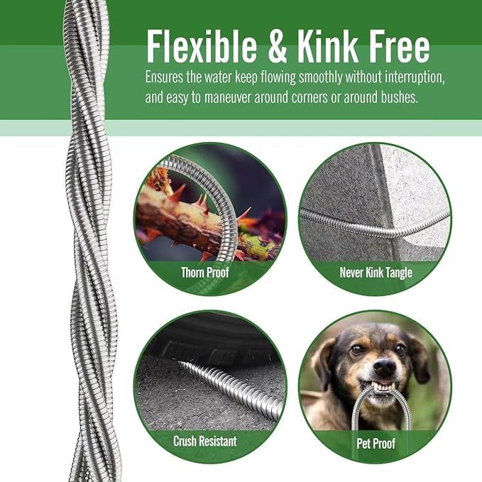 SKYWARD 304 Stainless Steel Short Garden Hose 5 ft with Female to Male Metal Connector, Anti-Leakage, Flexible & Lightweight Kink Free Water Hose, Easy to Use & Store (5ft)