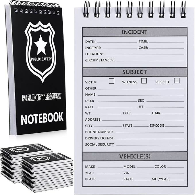 Teling 24 Packs Public Safety Police Field Interview Notebook Report Notepad for Law Enforcement Officer Gifts Ticket Book Notebook Cop Interview Equipment Accessories, 70 Sheets/ 140 Pages