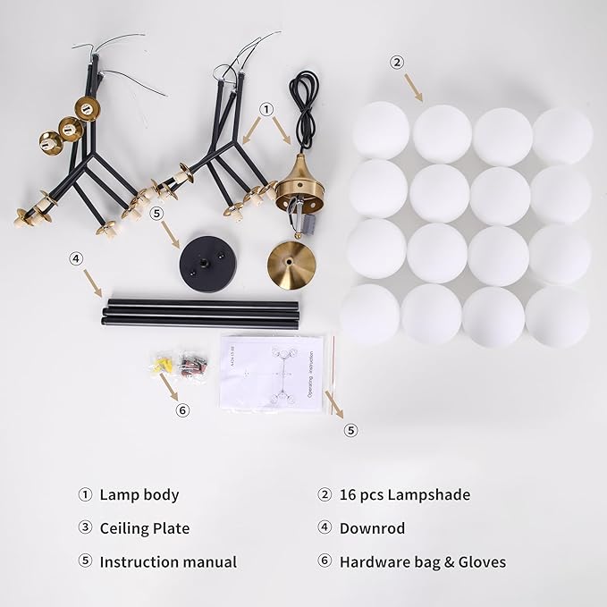 COCOSTAR Black and Gold Dining Room Chandelier, 15 Lights Modern Sputnik Chandelier for Kitchen Island Living Room Bedroom, Ceiling Light Fixture Over Table, G9 Base