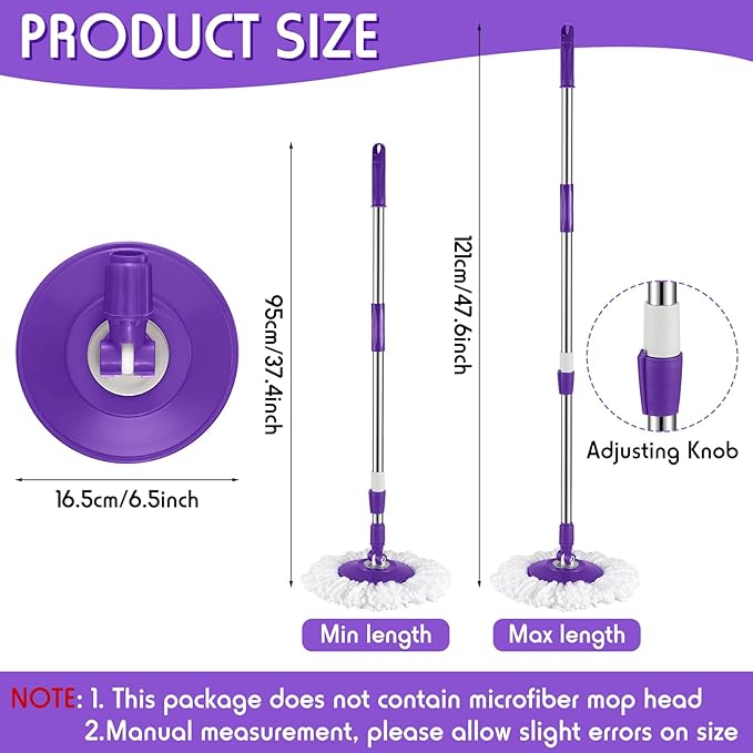 Rtteri Spin Mop Replacement Handle 360 Degree Spin Mop Pole Handle Replacement Rotating Telescopic Stick for Head Replace Spinning Household Cleaning Accessories for Home(Purple)