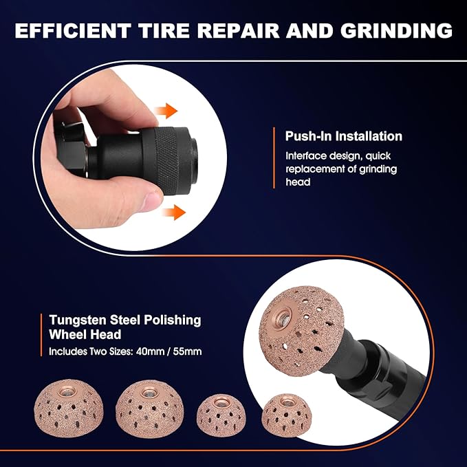 Air Tire Repair Polish Patch Tools, 2500RPM Air Tire Buffer Tire Patch Kit with Tungsten Steel Head for Tire Maintenance Polishing Grinding Repair
