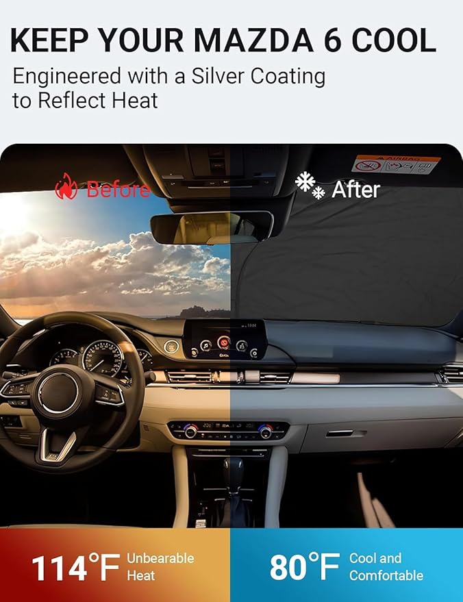 Proadsy Windshield Sun Shade Mazda 6 2014-2021 Custom Fit Sedan, Sport, Touring, Grand Touring, Reserve, Signature 4-Layer Foldable Front Sunshade Protector Sun Visor Blocks UV Rays Keep Car Cooler