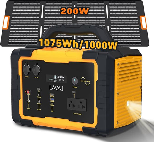 Solar Generator 1000W Portable Power Station with 200W Foldable Solar Panel, 1075Wh Lithium Battery, 120V/1000W AC Outlet, Quiet Generators for Home, RV, Outdoor, Camping and Emergencies Use