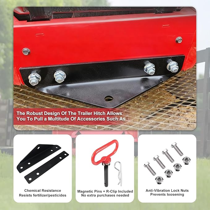 79108500 Heavy Duty Trailer Hitch Kit with Magnetic Hitch Pins & R-Clip - 500lbs Capacity Powder Coated Steel Compatible with Gravely ZT HD/Pro-Turn Z/ZX & Ariens Zenith Zero Turn Mowers