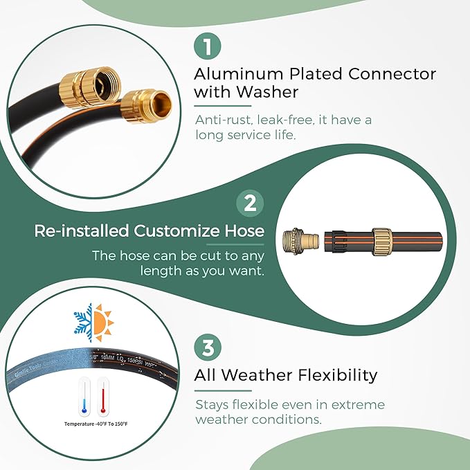 Giraffe Tools Leader Hose 5/8" x 10ft, Custom Length, No Kink, Flexible, Leakproof Water Hose, Male Female Fittings, 600 Burst PSI, 10ft, Black Orange