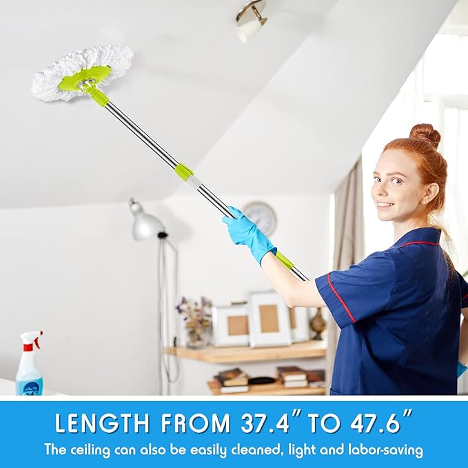Spin Mop Replacement Handle 360 Degree Spin Mop Pole Handle Replacement Rotating Telescopic Stick for Head Replace Spinning Household Cleaning Accessories for Home(Green)
