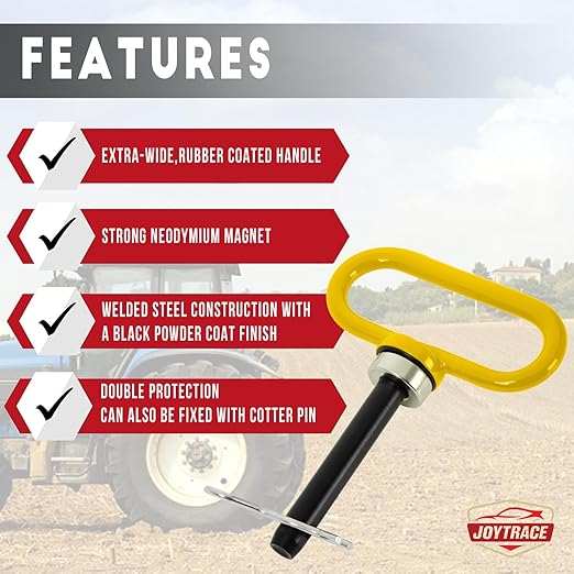 Magnetic Hitch Pin - Heavy Duty Ultra Strong Neodymium Magnet Trailer Gate Pin for Easy One-Handed Hook On & Off, for Lawn Mower Trailer Hitch Pin and Tow Behind Attachments ( Yellow）