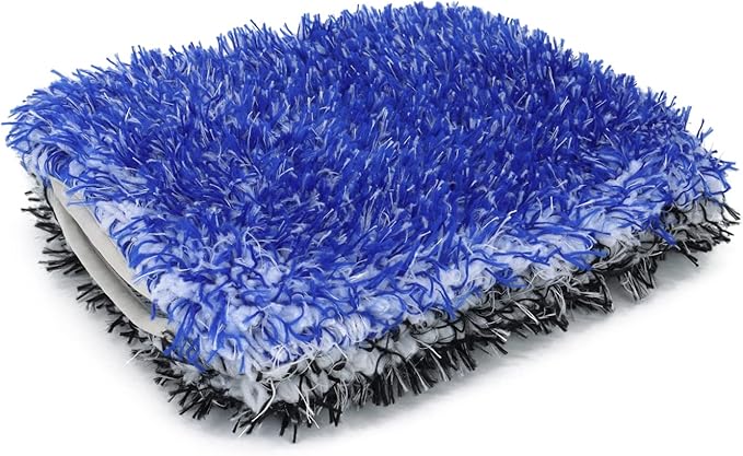 [Wash Monster] Plush Car Wash Pad (9 in. x 7 in.) Blue/Black - 1 Pack | Soft & Plush Absorbent Microfiber Fibers | Large, Fits in Bucket