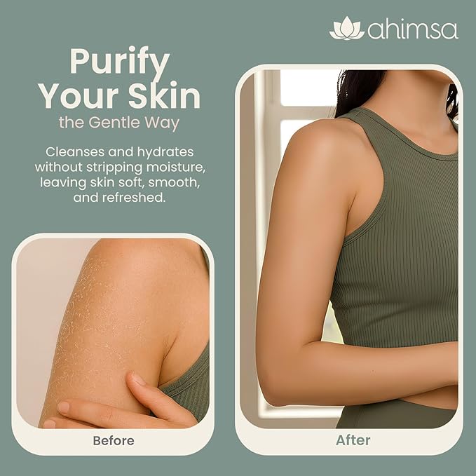 Ahimsa Natural Body Wash for Women, Hydrating & Moisturizing Body Wash Sensitive Skin, Antioxidant-Rich Bath & Shower Gels with Spearmint & Ginger, Gentle, Plant-Based, Organic Formula, 10oz