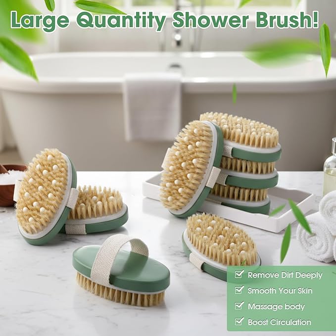 Gejoy 10 Pcs Dry Brushing Body Brush Exfoliating Brush with Massage Nodule Dry Skin Body Scrubber for Shower Bath Back Circulation Improvement Dead Skin Exfoliator (4.92 x 2.56 Inches,Sage Green)