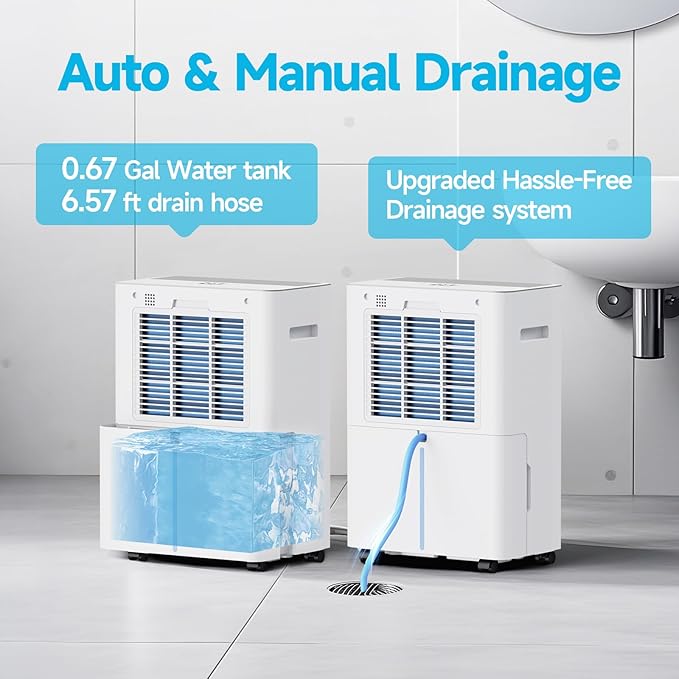34 Pints Dehumidifiers for Home with 6.56ft Drain Hose, 2441 Sq.Ft Quite & Energy Efficient Dehumidifier for Basement Bedroom Bathroom with Auto Shut Off,2.5 L Water Tank,Smart Humidity Control