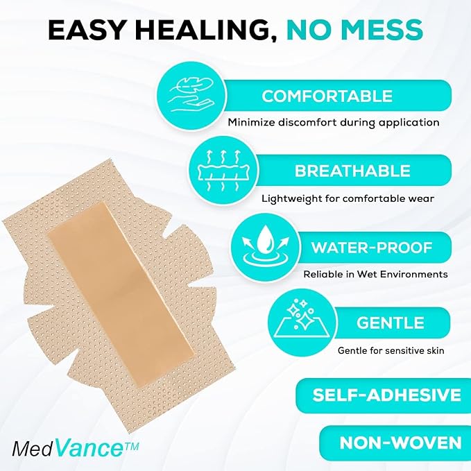 MedVance Bordered Adhesive Silicone Foam Dressing Pack of 5 - Waterproof Silicone Pad - Easy Apply & Remove Sterile Bandages - Wound Care & Dressings for Burns & More (4"x8" Bandage w/Wings)