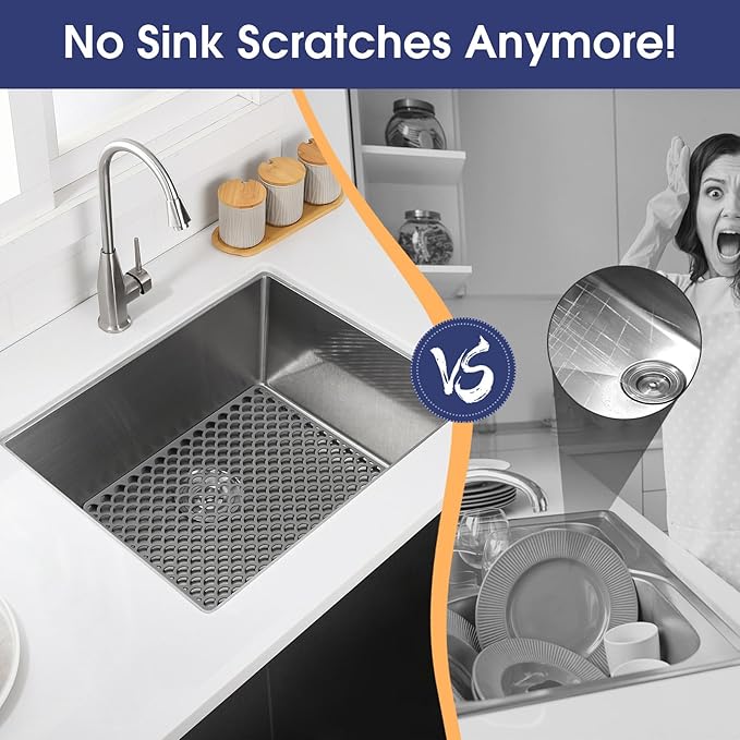 Silicone Sink Protector 16"x12", Heat Resistant Non-slip Dishwasher Suitable, Sink Mat for Bottom of Farmhouse Kitchen Stainless Steel Sinks