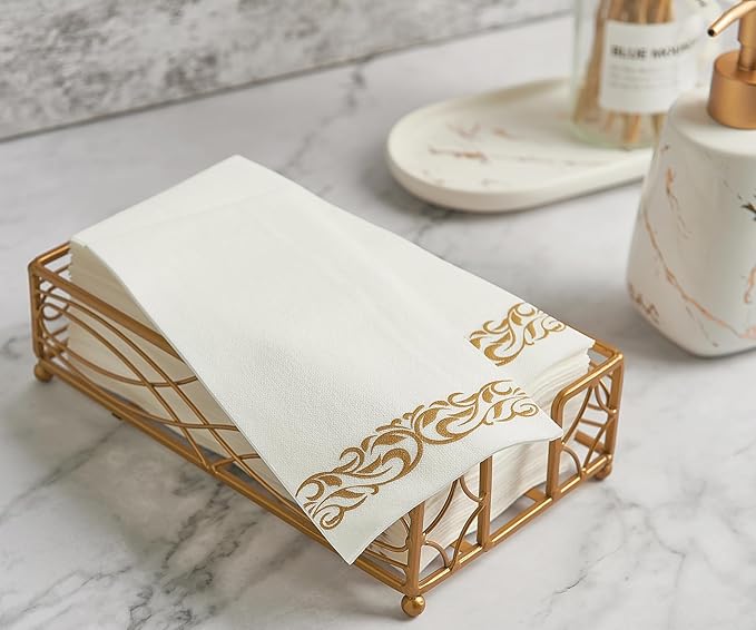 FOCUSLINE 100 Linen Feel Bathroom Napkins, Soft and Absorbent Disposable Guest Towels, Cloth-Like Paper Hand Towels Decorative Napkins for Dinners, Parties, Weddings or Events, Gold, 12" x 17"