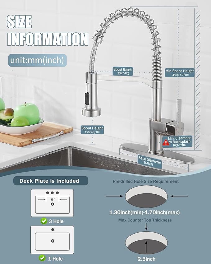 Kitchen Faucet Soap Dispenser,Faucet for Kitchen Sink, Kitchen Sink Faucets with Pull Down Sprayer and Dual Function Spray Head,RV Sink Faucet with Deck Plate,Nickel Brushed