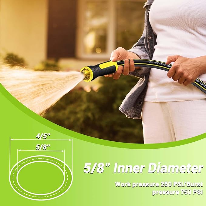 Garden Hose 50FT - PHLEX PRO Heavy-Duty Premium 5/8'' Rubber 3-Layer Water Hose - Innovation Flexible Hybrid Lightweight Water Hose, Full Brass Male to Female Fittings (RyobiGreen)