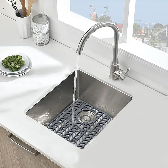 AWOKE Sink Protectors for Kitchen Sink - 13.6"x 11.6" Sink Mat - Heat-resistant Easy-clean Silicone Sink Mat - for Protection of Stainless Steel Sink with 3 Reserved Holes Pack of 2