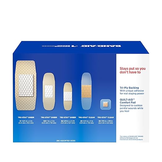 BAND-AID Brand Adhesive Bandages Family Variety Pack, Sheer & Clear Flexible Sterile Individually Wrapped Strips & Spots, First Aid Wound Care for Minor Cuts, Scrapes, Burns, 5 Sizes, 280 ct