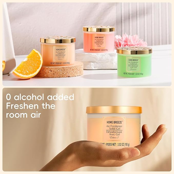 Air Freshener Solid Gel, 3 pk, 3 kinds of Designer Fragrances Air Freshener for Home, Eliminates Odors in Bathrooms, Kitchen, Pet Areas, Boats, RVs & Cars