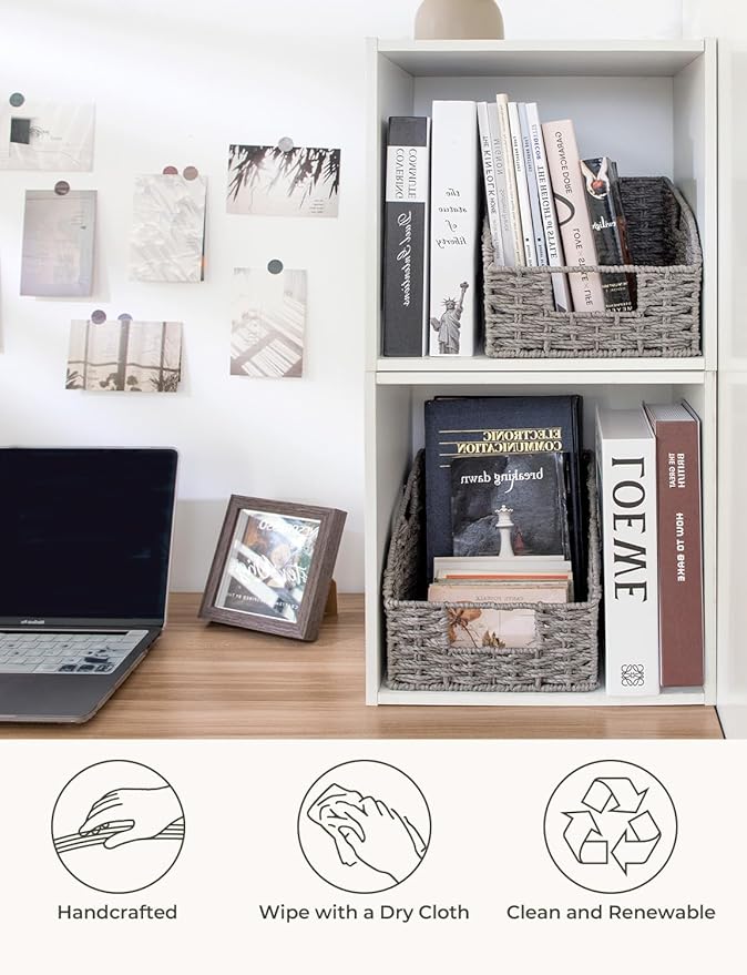 StorageWorks Wicker Baskets for Organizing, Pantry Organizers and Storage, Round Paper Rope Storage Basket for Pantry Shelves, Kitchen Counter, Gray, 2 Pack