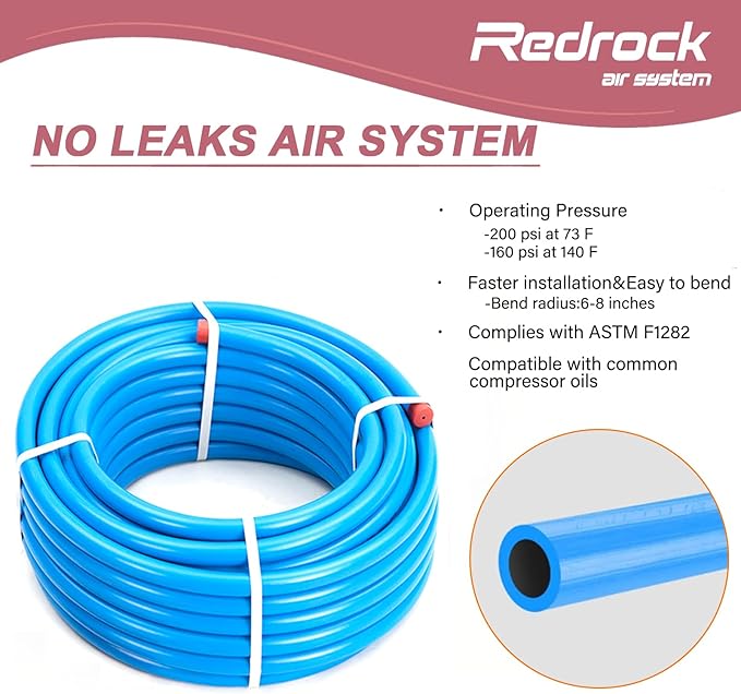 Compressed Air Line Kit 1/2" x 200ft 5-Ways Out HDPE Aluminum Air Compressor Piping for Garage LeakProof&Easy to Install Air Hose Kit Air Compressor Accessories 200PSI ASTM F1282