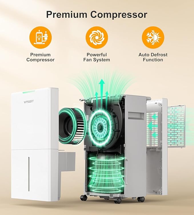4000 sq.ft Dehumidifier for Basement with Drain Hose, 45 Pint Dehumidifiers for Home, Smart Compressor Dehumidifies for Large Room, Bedroom, 3 Modes, Intelligent Humidity Control, Auto Defrost