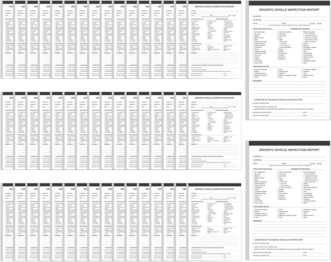 (50-Pack) Detailed Driver's Vehicle Inspection Report Book Format, 2-Ply Carbonless, 31 Sets of Forms per DVIR Log Book for Truck Drivers, 5.8" x 8.3"