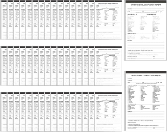 (50-Pack) Detailed Driver's Vehicle Inspection Report Book Format, 2-Ply Carbonless, 31 Sets of Forms per DVIR Log Book for Truck Drivers, 5.8" x 8.3"