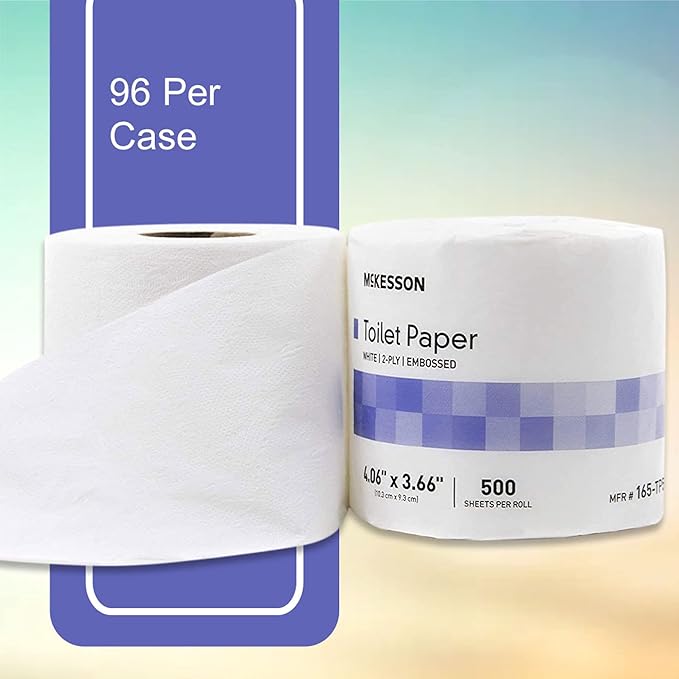 McKesson Toilet Paper, 2-Ply, 1 Roll, 96 Packs, 96 Total