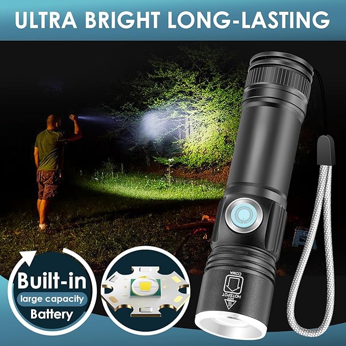 NAKCNM 8-Pack Rechargeable LED Flashlights, Super Bright Pocket-Sized Flashlight with USB Charging Port, EDC Flash Light for Home, Camping, Emergency