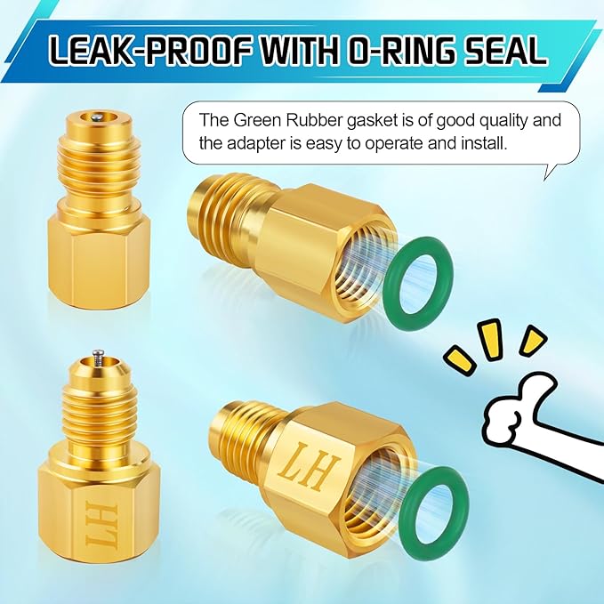 Boltigen R1234YF Refrigerant Tank Adapters, R12 to R1234YF Adapter Connector, 1/2 LH to 1/4 Flare R1234YF Vacuum Pump Adapter Fittings with Valve Core Remover