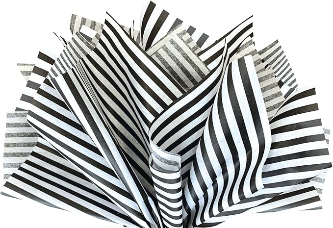 Flexicore Packaging Black Pin Stripe Print Gift Wrap Tissue Paper Size: 15 Inch X 20 Inch | Count: 10 Sheets | Color: Black Pin Stripe