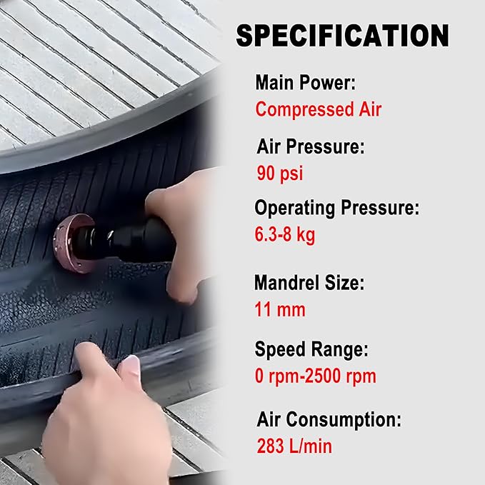 Car Air Tire Repair Polish Patch Tools Set, Include 2500rpm Low Speed Air Tire Buffer Tire Inner Liner Scrapper Patch Roller Tungsten Steel Buffing Wheel Head 40mm 55mm