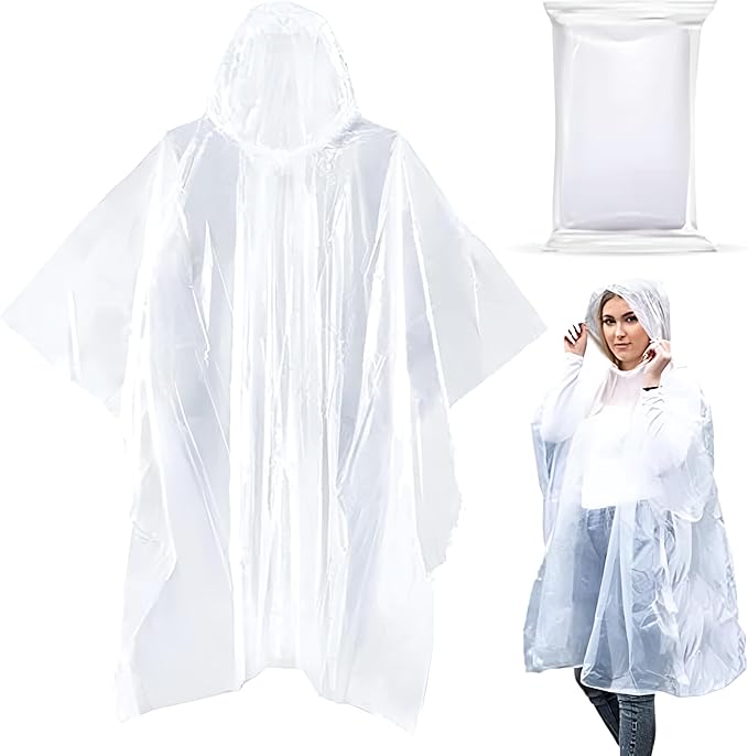 20-Pack Emergency Disposable Rain Ponchos for Adults – 100% Waterproof with Hood | Clear Lightweight Unisex Raincoats for Camping, Hiking & Travel