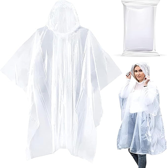 20-Pack Emergency Disposable Rain Ponchos for Adults – 100% Waterproof with Hood | Clear Lightweight Unisex Raincoats for Camping, Hiking & Travel
