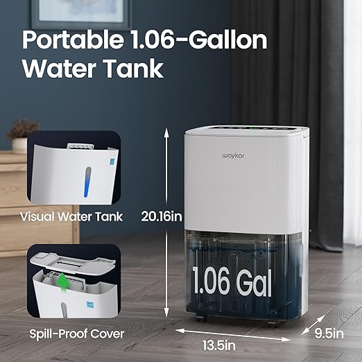 Waykar 120 Pints 2025 Energy Star Home Dehumidifier for Spaces up to 6,000 Sq. Ft at Home, in Basements and Large Rooms with Drain Hose, Handle, Auto Defrost and Self-Drying.