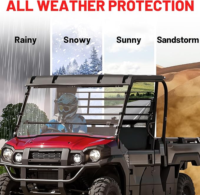 StarknightMT Heavy Duty Anti-Scratch Mule Pro Flip Down Windshield Compatible with 2015-2025 Kawasaki Mule Pro FXT / FX / DXT / DX Fold Window Hard-Coated Polycarbonate 250X Stronger Than Glass