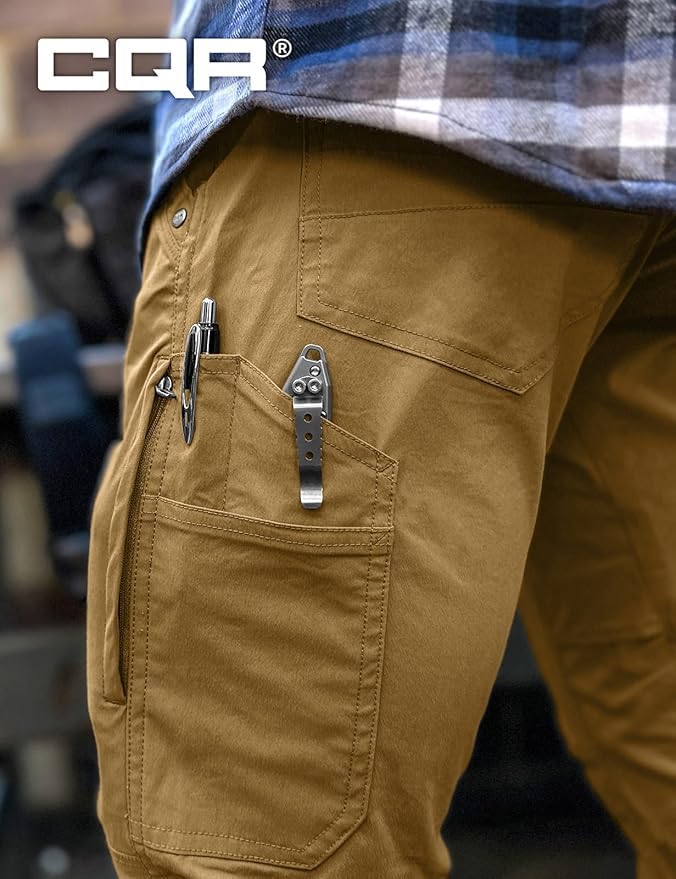 CQR Men's Vent Stretch Pants, Quick Dry Lightweight Casual Cargo Pants, Water Resistant Straight-Fit Utility Work Pants