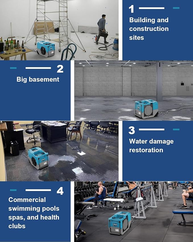 ALORAIR 264 Pitns LGR Commercial Dehumidifier with Pump, Up to 3,000 Sq.Ft Industrial Dehumidifier with Drain Hose Potable Wheels Design for Whole House, Basement, Warehouse, Garage, Blue